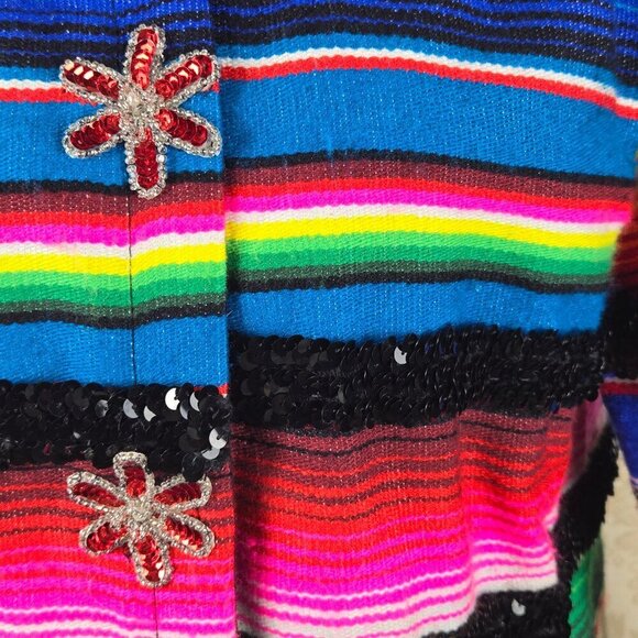Veronica Prida Designs Size Medium Colorful Striped Serape Jacket Sequin Trim - Picture 3 of 16